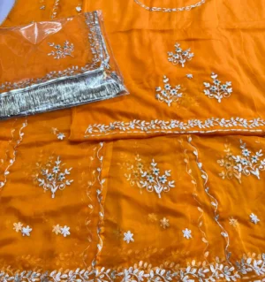 Half Pure Fabric Pittan Machine Work Poshak