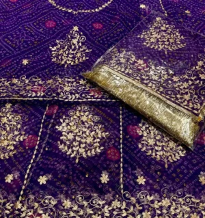 Half Pure Fabric Pittan Machine Work Poshak