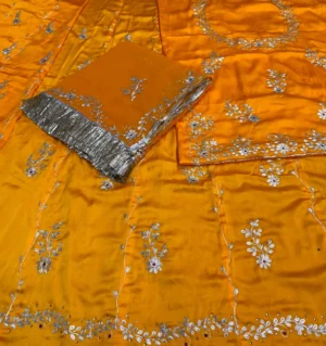 Satin Fabric Half Pure Odhna Pittan Machine Work Poshak