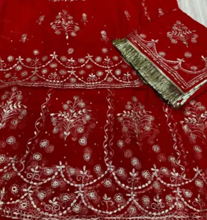 Half Pure Fabric Pittan Machine Work Poshak