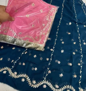 Half Pure Fabric Pittan Machine Work Poshak