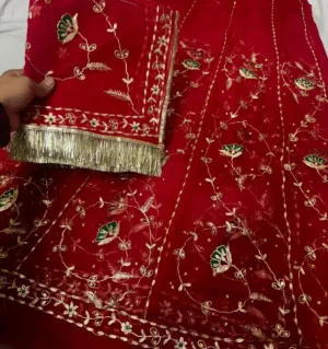 Half Pure Fabric Pittan Machine Work Poshak