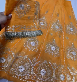 Half Pure Fabric Pittan Machine Work Poshak