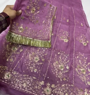 Half Pure Fabric Pittan Machine Work Poshak