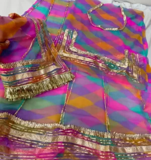 Half Pure Lehariya Laffa Machine Work Poshak