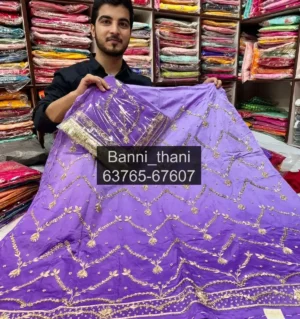 Bember Satin Pure Odhna Zardosi Handwork Poshak