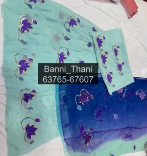 Hand Printed Natural Crepe Pure Odhna Sequence Handwork Poshak