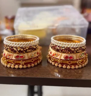 Rajputi Oil Painted Bur Dhalu Chura With Gold Polish Aanwla