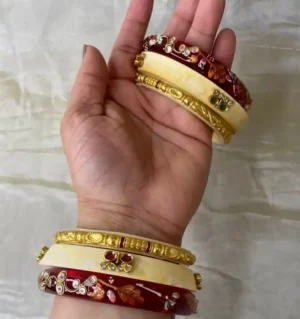 Rajputi Oil Painted Bur Dhalu Chura With Gold Polish Aanwla