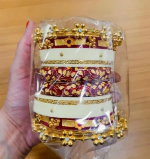 Rajputi Oil Painted Bur Dhalu Chura With Gold Polish Aanwla