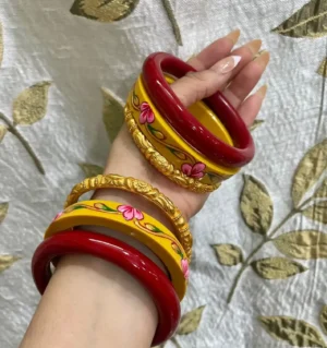 Trending Rajputi Oil Painted Bur Dhalu Chura With Gold Polish Aanwla for Women's