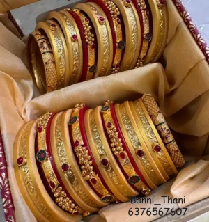 Rajputi Bur Oil Painted Bur Dhalu Chura With Gold Polish Aanwla